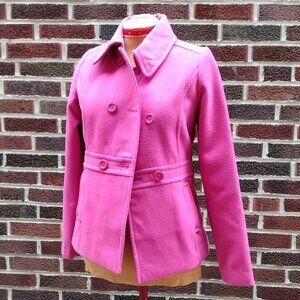 George Hot Pink Thick Felt Pea Coat, Plaid Lining, Girls XL